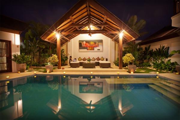 Rattan Sofa At Sitting Area During Nighttime