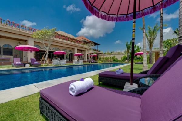 Purple Cushion Sun Lounge By The Pool